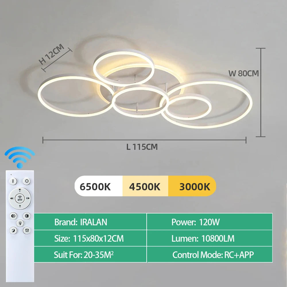 Modern LED Dimmable Ceiling Chandelier – Remote Control, 1–6 Heads