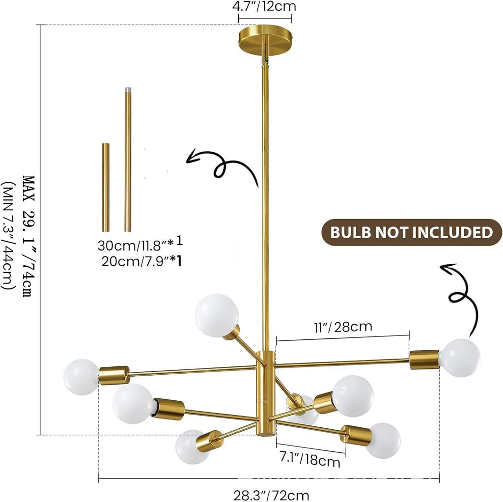 Modern E27 Chandelier – 6, 8, 10 or 12 Heads | Gold, Chrome & Black