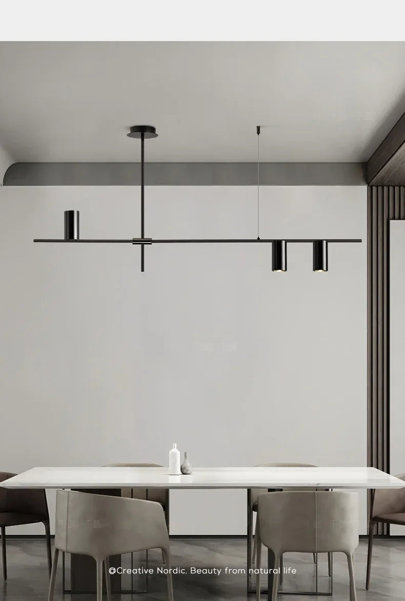 Modern Long Chandelier Pendant Light – Black Gold LED Ceiling Lamp