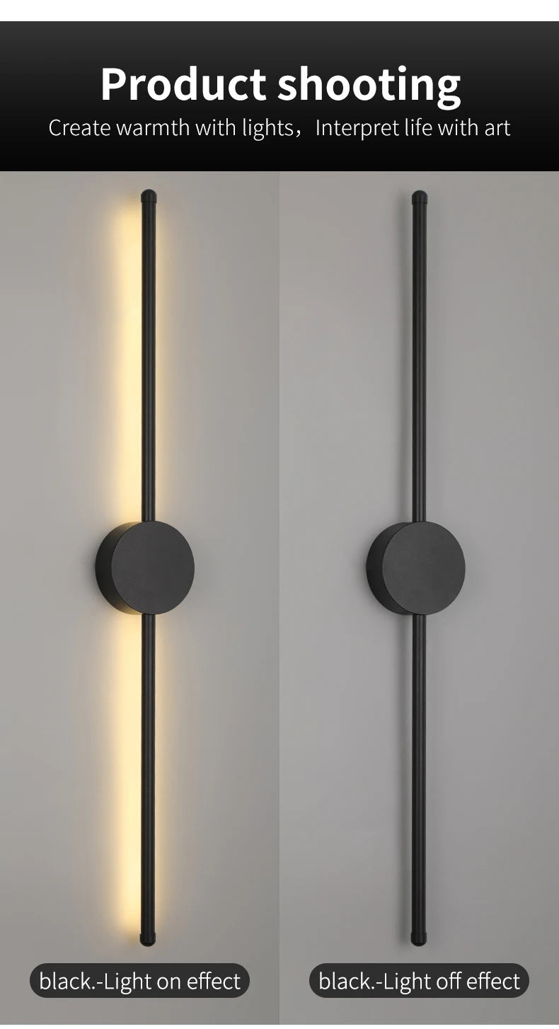 Modern Black LED Bar Wall Lamp – Dimmable, 60/80/100 cm