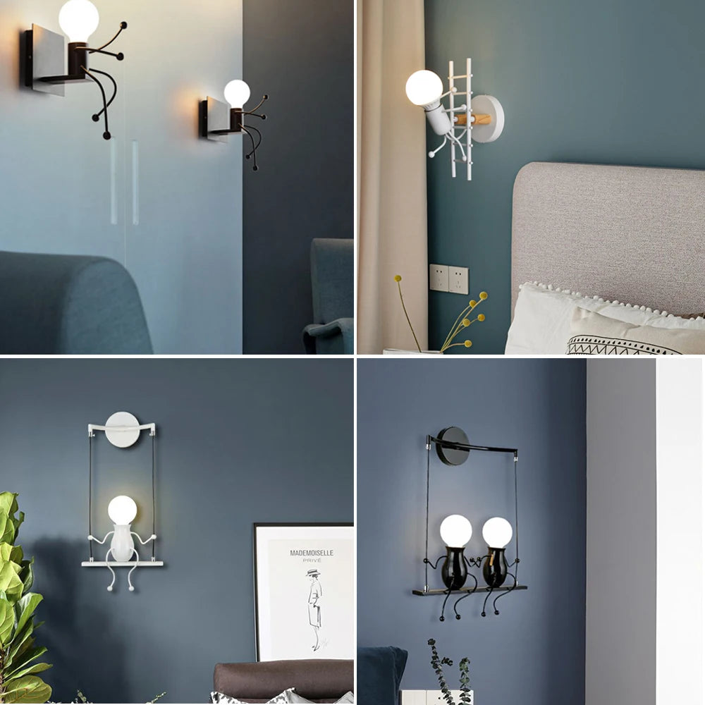 Creative Metal Robot Wall Lamp – E27 LED, 14 Colors