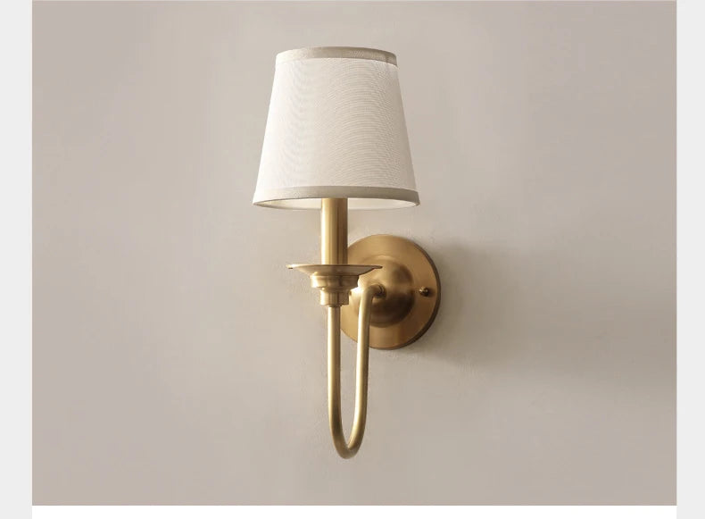 American Classic Full Copper Wall Lamp – E14, Fabric Shade, Gold