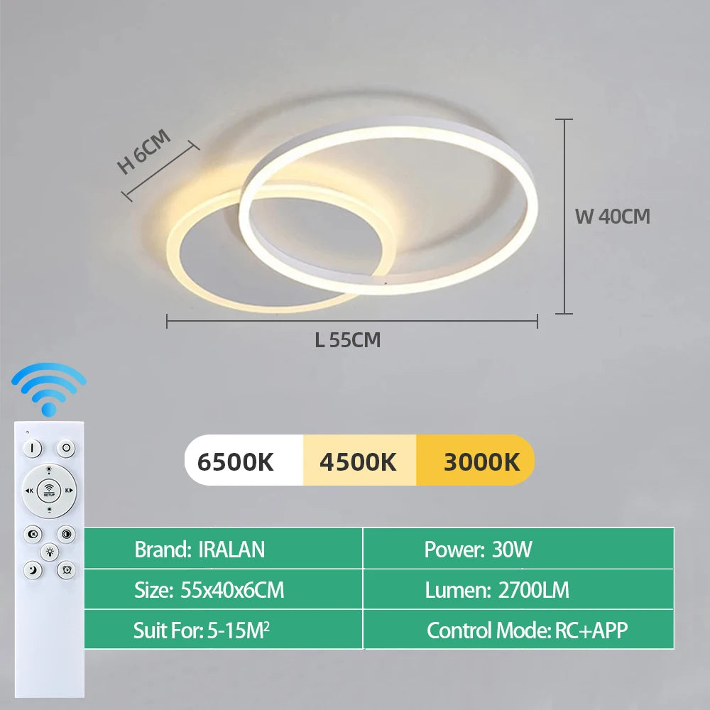 Modern LED Dimmable Ceiling Chandelier – Remote Control, 1–6 Heads