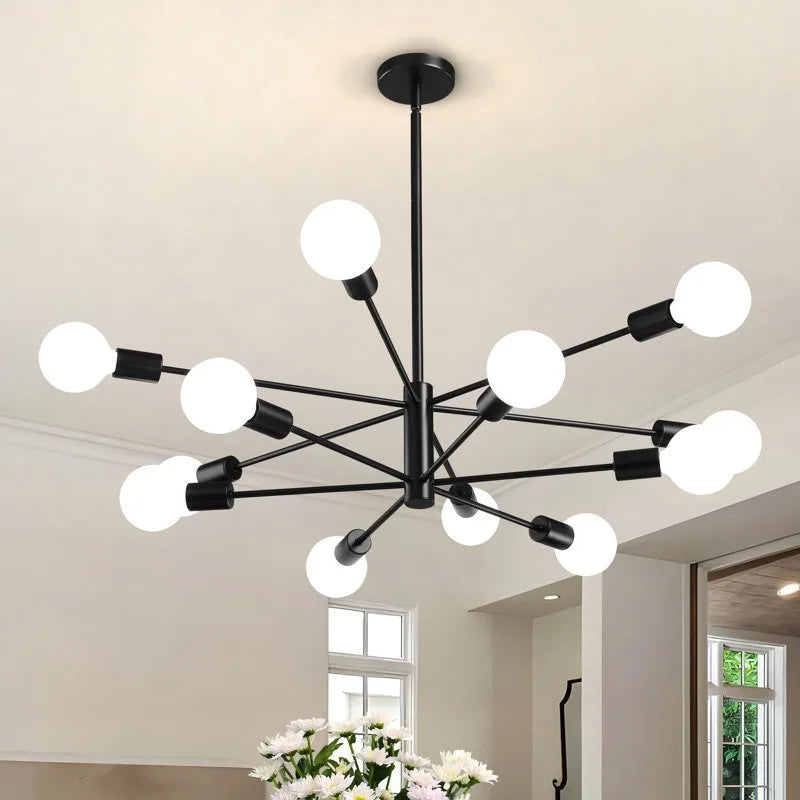 Modern E27 Chandelier – 6, 8, 10 or 12 Heads | Gold, Chrome & Black