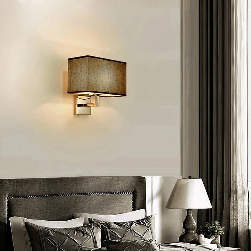 Nordic Fabric Wall Lamp – E27 LED Reading Light with Switch