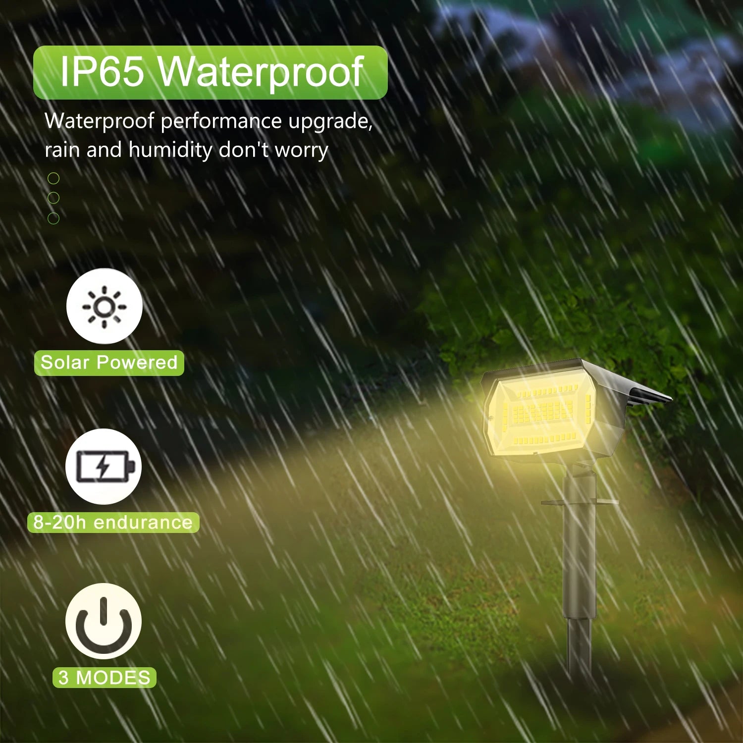Solar-Landschaftsstrahler | 68–72 LEDs | 3 Modi | IP65