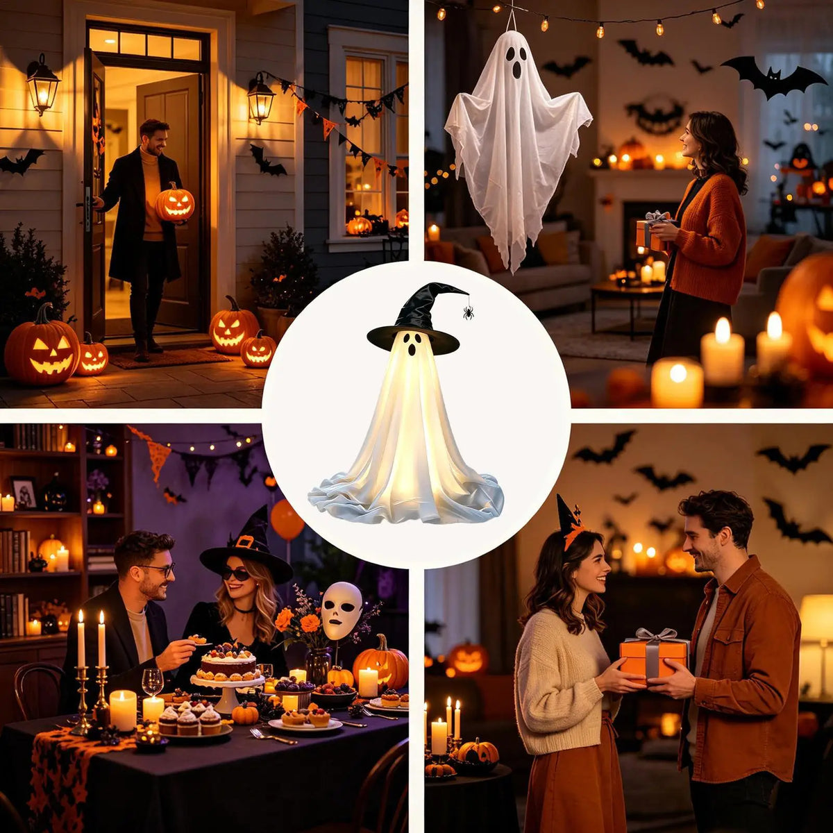 Halloween Light-Up Ghost with Witch Hat – 145 cm