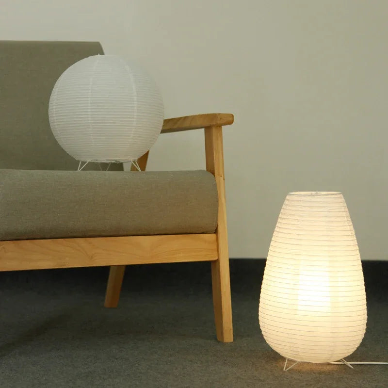 Wabi Sabi Reispapier Tischlampe – Nordische Nachttischlampe | AlohaHome