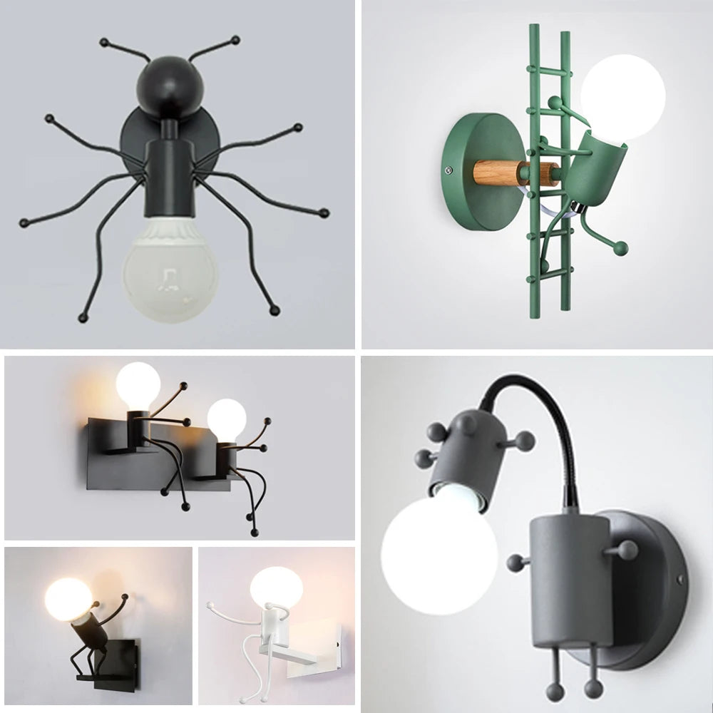 Creative Metal Robot Wall Lamp – E27 LED, 14 Colors