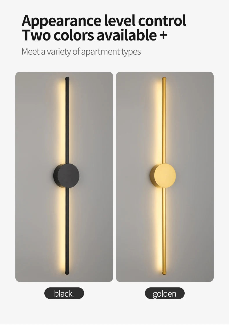 Modern Black LED Bar Wall Lamp – Dimmable, 60/80/100 cm
