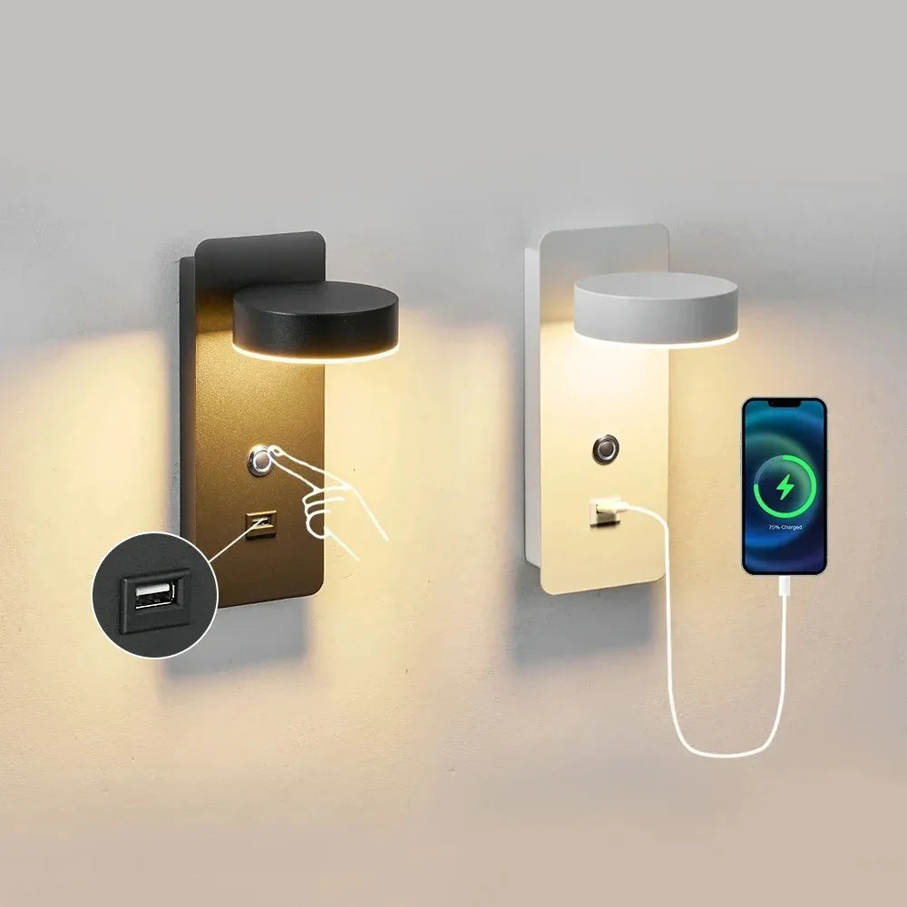 Modern LED Bedside Wall Lamp – Touch Switch, 3 Color Modes, 11W