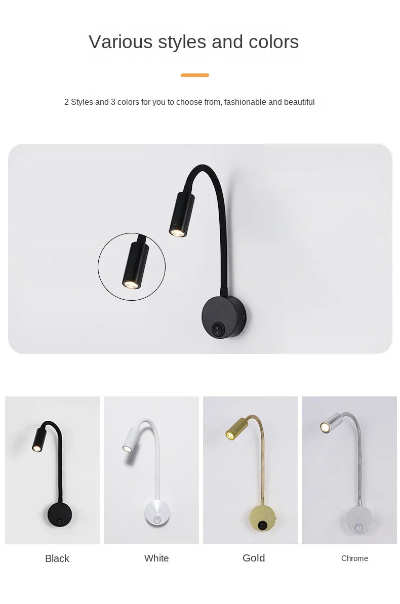 LED Gooseneck Wall Lamp – 360° Rotating Spotlight