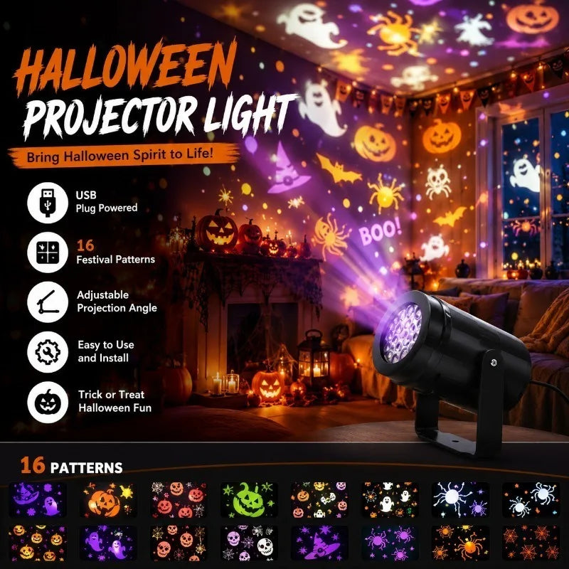 Halloween LED Projector Light – USB-Powered Rotating Patterns