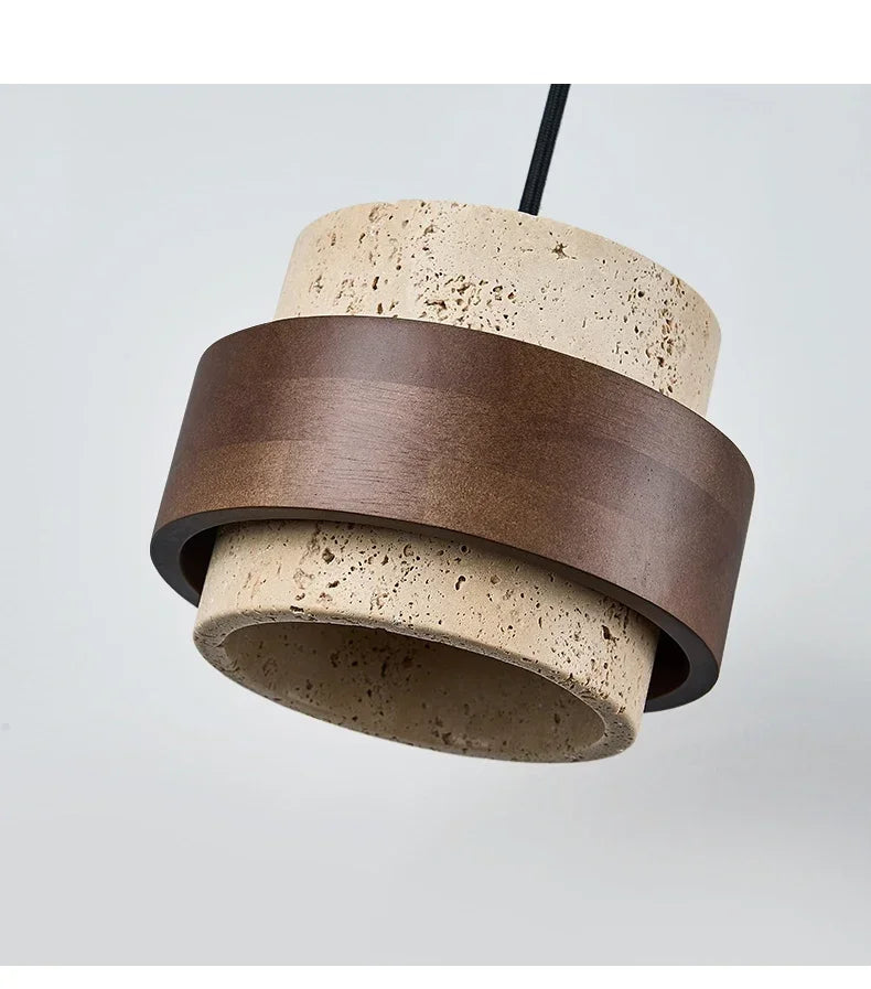 Stone & Walnut LED Pendant Lamp – 17cm, 3000K Warm White | Japanese Style