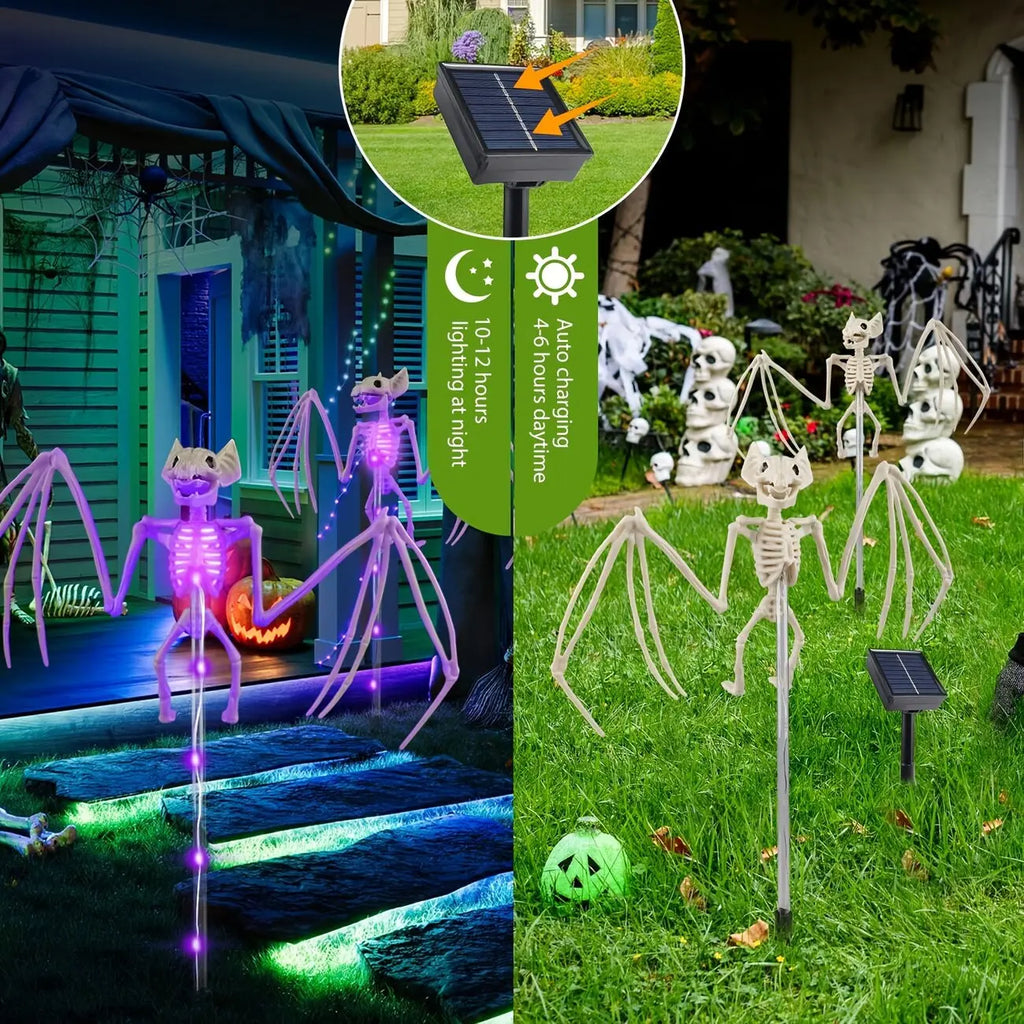 Halloween Solar LED Garden Stake Lights – Bat & Skeleton Designs