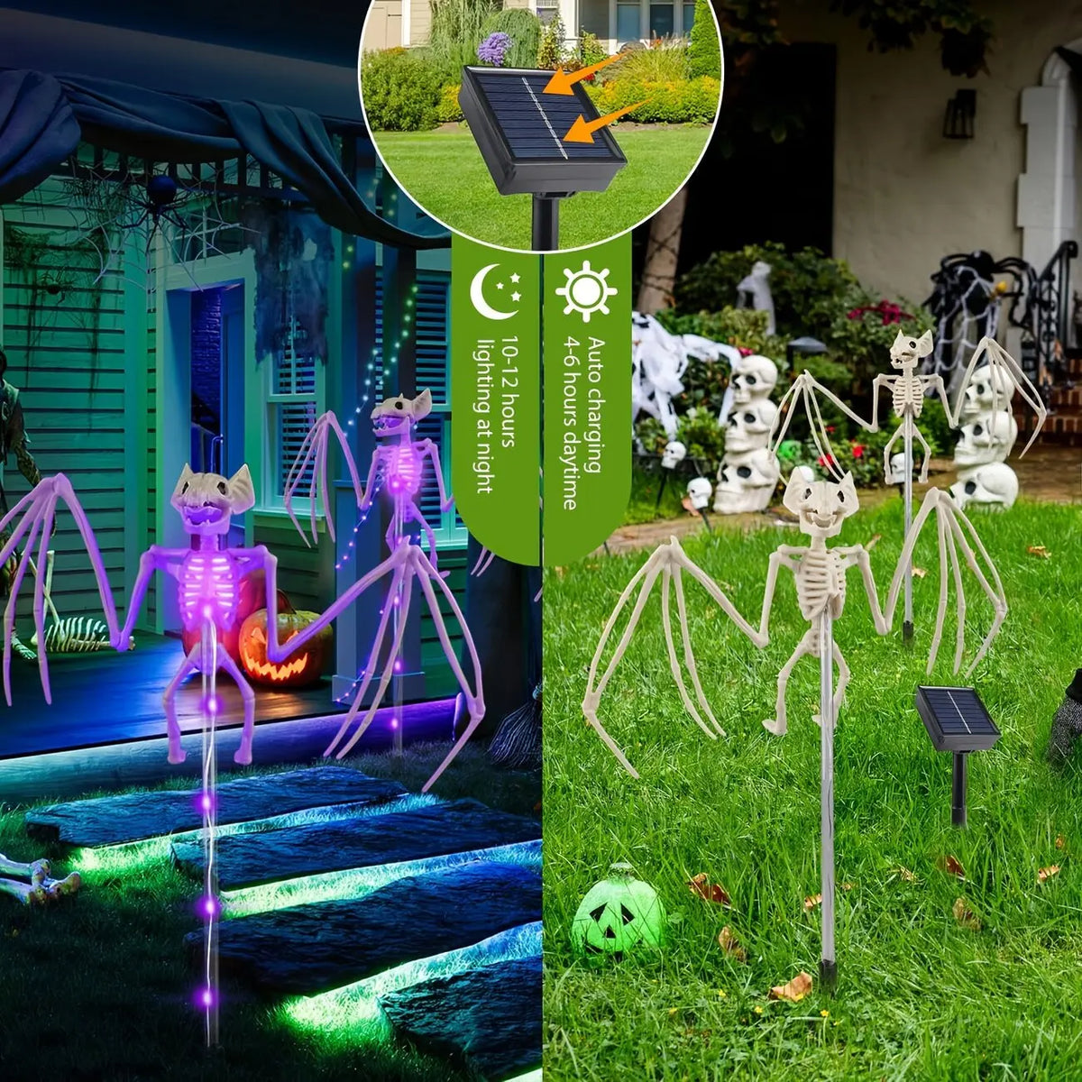 Halloween Solar LED Garden Stake Lights – Bat & Skeleton Designs