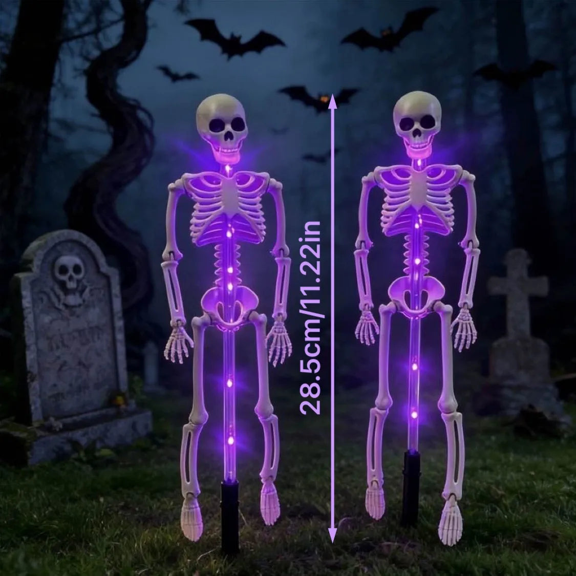 Halloween Solar LED Garden Stake Lights – Bat & Skeleton Designs