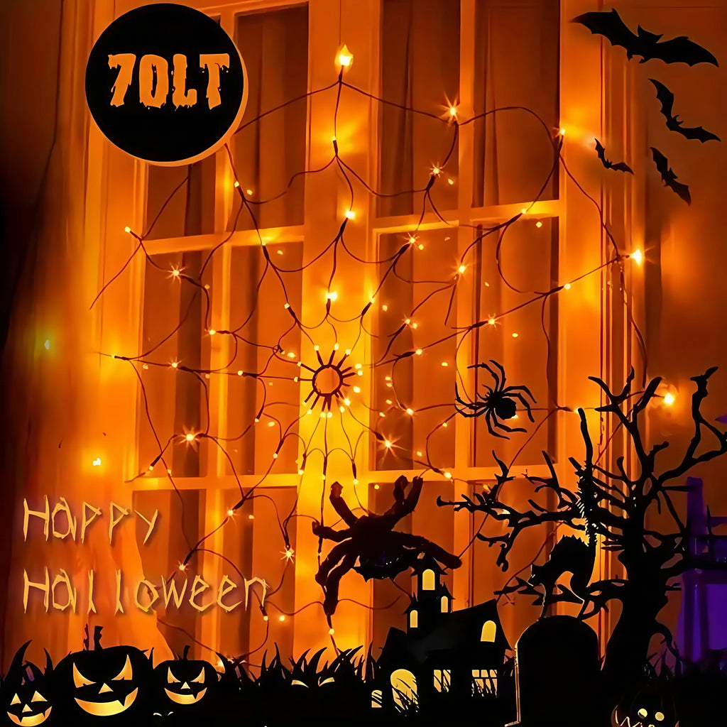 Halloween LED Spider Web Lights with Plush Spider