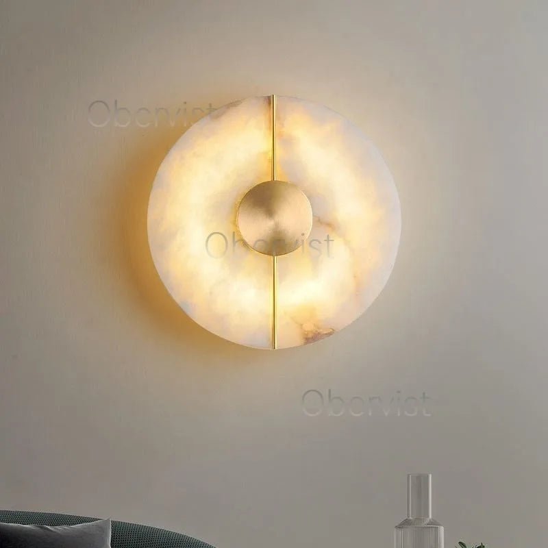 Alabaster Marble LED Wall Sconce – 20cm, Gold & Black, 3 Colour Temps