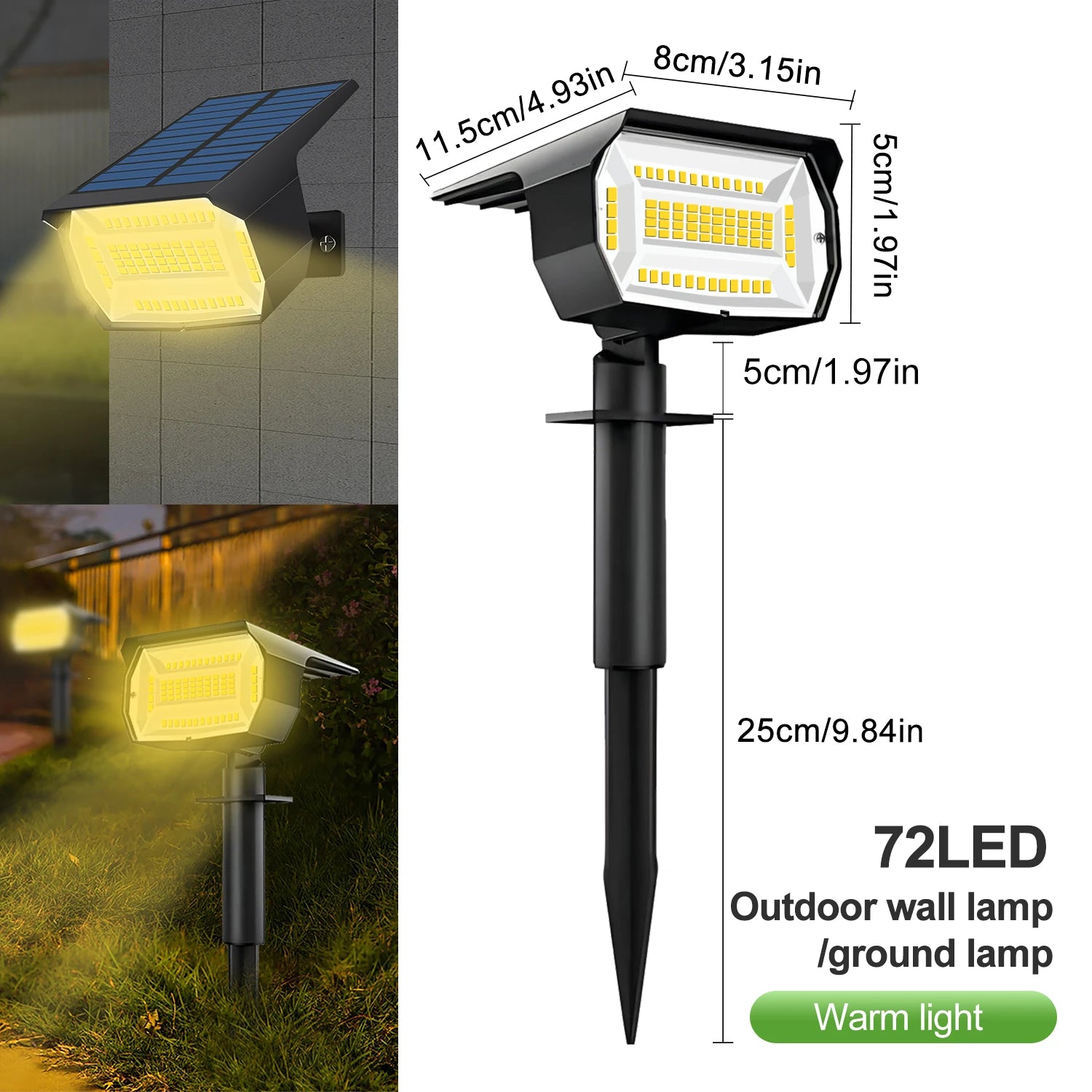 Solar-Landschaftsstrahler | 68–72 LEDs | 3 Modi | IP65