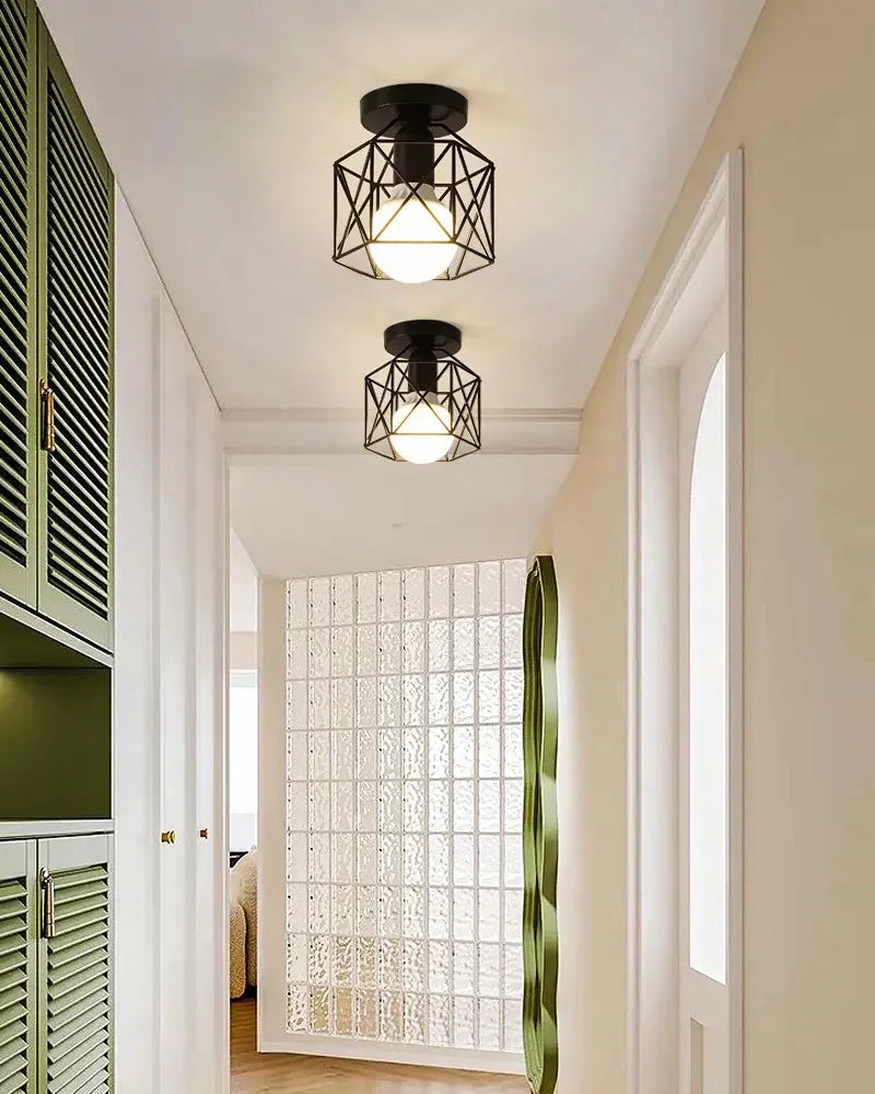 Vintage Industrial E27 Ceiling Lamp — Black Metal Cage | AlohaHome