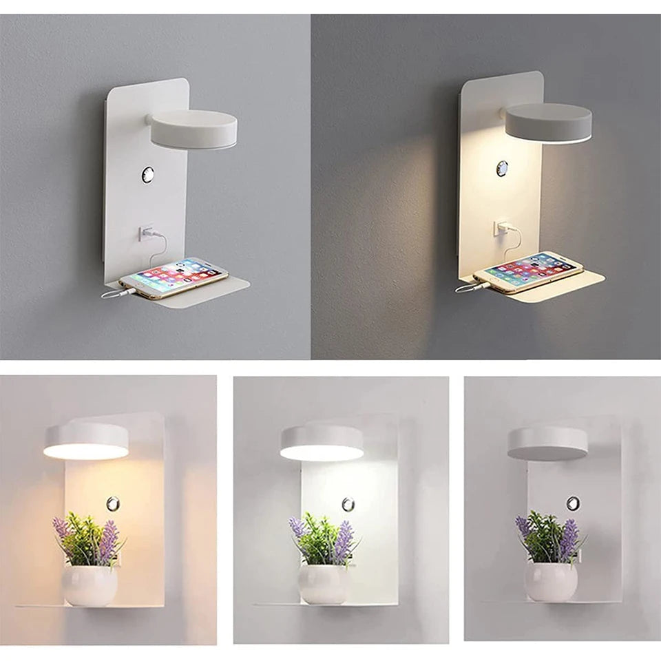 Modern LED Wall Lamp with Switch – Adjustable, 3 Color Modes