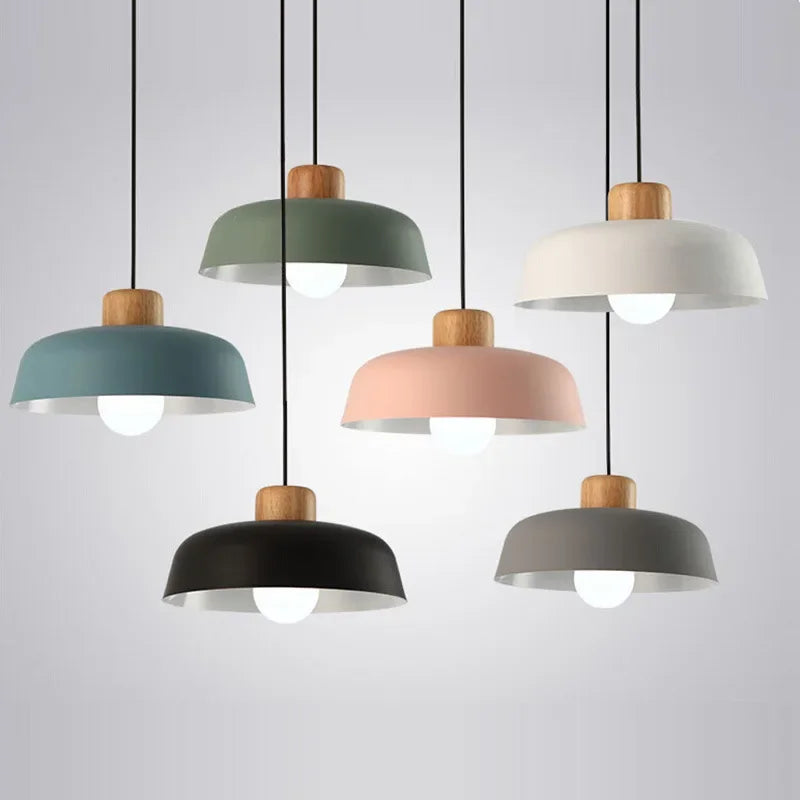 Nordic Macaron Chandelier – Solid Wood Pendant Light