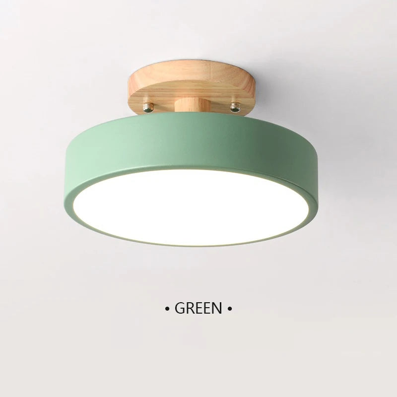 Nordic Macaron LED Ceiling Light – Round Wood & Acrylic, 4 Colors