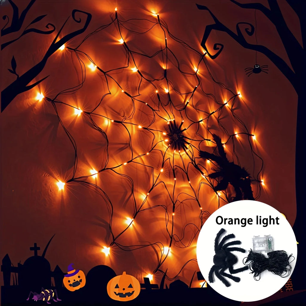 Halloween LED Spider Web Lights with Plush Spider