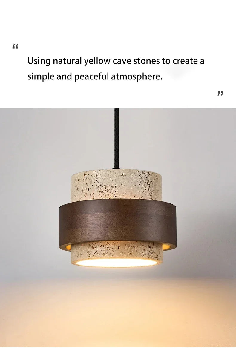 Stone & Walnut LED Pendant Lamp – 17cm, 3000K Warm White | Japanese Style