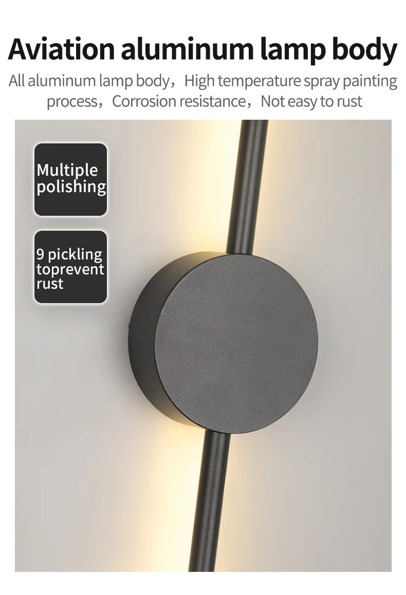 Modern Black LED Bar Wall Lamp – Dimmable, 60/80/100 cm