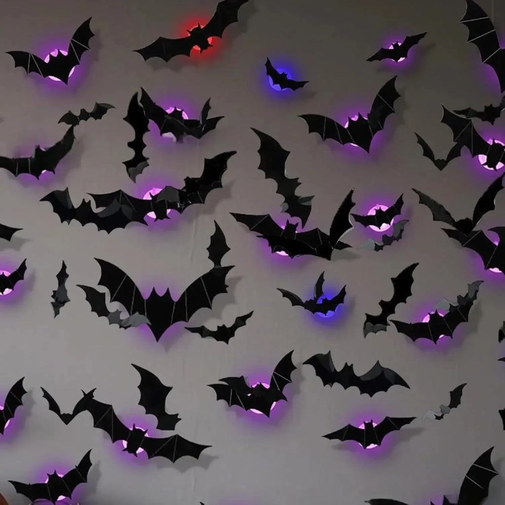 Halloween 3D Bat & Spider LED Wall Stickers