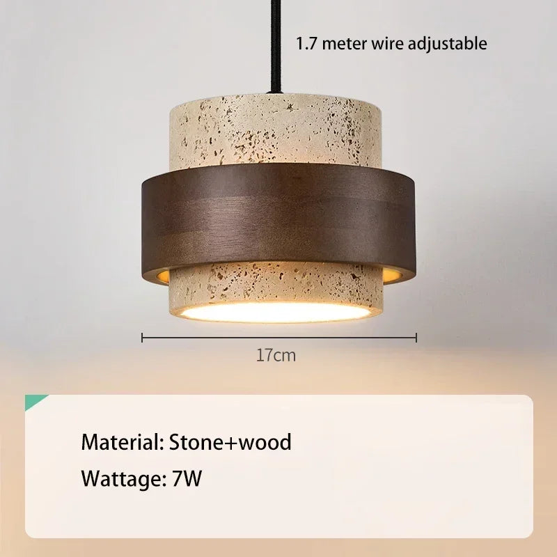 Stone & Walnut LED Pendant Lamp – 17cm, 3000K Warm White | Japanese Style