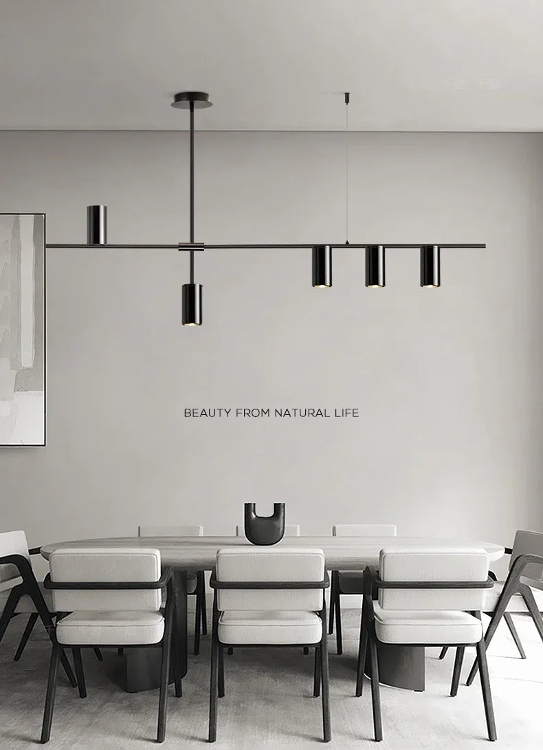 Modern Long Chandelier Pendant Light – Black Gold LED Ceiling Lamp