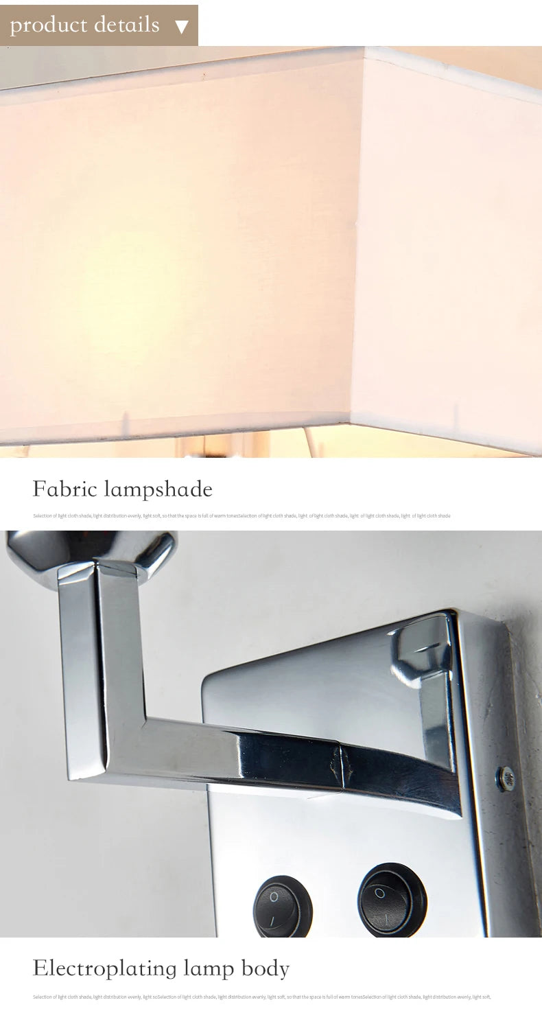 Nordic Fabric Wall Lamp – E27 LED Reading Light with Switch